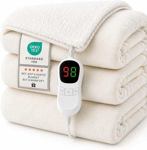 AEPINBH Soft Flannel Heated Blanket | Color: Milky White | Variant: Milky White / 50" x 60" |