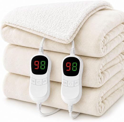 AEPINBH Soft Flannel Heated Blanket | Color: Milky White | Variant: Milky White / 84" x 90" |
